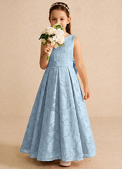 Azazie Pipssy Robe Demoiselle D'honneur Fillette Robe Trapèze en Blumen-Burnout Plissé Bleu Ciel image3