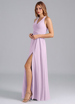 Azazie Dorota Bridesmaid Dresses Frosted Lilac A-Line Pleated Chiffon Dress image5