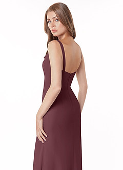Azazie Salma Bridesmaid Dresses Sangria Sheath Side Slit Chiffon Dress image4