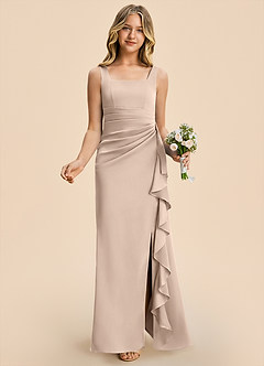 Azazie Adrienne Junior English Rose Sheath Pleated Stretch Satin Dress image4