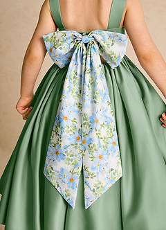 Azazie Doodlebug Flower Girl Dresses Matcha A-Line Bow Matte Satin Dress image5