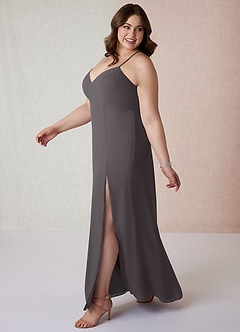 Azazie Manila Vestidos de damas de honor Vestido de Gris Acero de Gasa de Corte Recto con Cuello en V image9