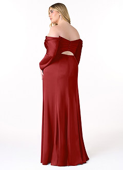 Azazie Hallie Bridesmaid Dresses Pomegranate Sheath Off-The-Shoulder Long Sleeve Stretch Satin Convertible Dress image10