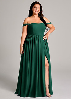 Azazie Calianna Bridesmaid Dresses Emerald A-Line Off the Shoulder Chiffon Convertible Dress image13