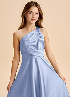 Azazie Charlize Junior Ice A-Line Pleated Stretch Satin Dress image6