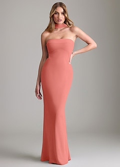 Azazie Lusinda Bridesmaid Dresses Salmon Pink Mermaid Off the Shoulder Chiffon Convertible Dress image1