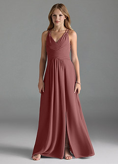 Azazie Farren Junior Desert Rose A-Line Pleated Chiffon Dress image1