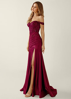 Briareny Burgundy Lace Sequin Embroidery Stretch Satin Prom Dress image4