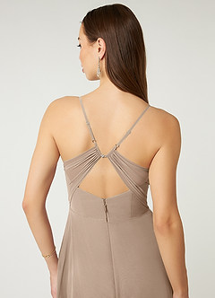 Azazie Minie Bridesmaid Dresses Taupe A-Line Bow Chiffon Dress image7