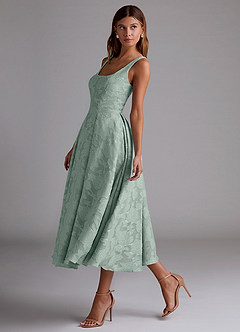 Azazie Amalie Bridesmaid Dresses Agave A-Line Pleated Floral Burnout Dress image4