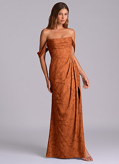Azazie Johana Bridesmaid Dresses Burnt Orange Mermaid Off the Shoulder Floral Burnout Convertible Dress image5