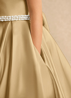Azazie Gabriella Flower Girl Dresses Gold Ball-Gown with Sleeves Matte Satin Dress image6