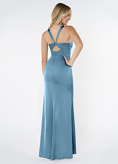 Azazie Mero Bridesmaid Dresses Steel Blue Sheath Pleated Stretch Satin Dress image3