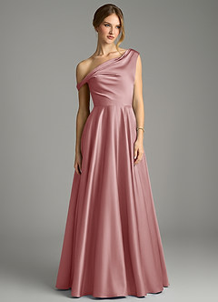 Azazie Xanthe Bridesmaid Dresses Dusty Rose A-Line Off the Shoulder Stretch Satin Dress image3