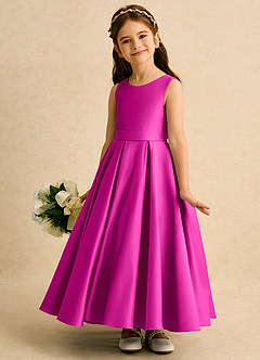 Azazie Mapel vestidos de niña de las flores Vestido de Fucsia de Satin Mate de Princesa con Plisado image2