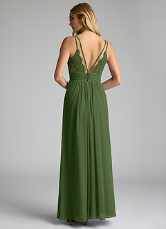 Azazie Maren Allure Robes de demoiselle d'honneur Robe Trapèze en Mousseline de soie Col V dentelle Olive image5