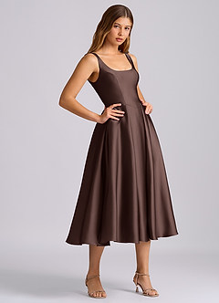 Azazie Amalie Bridesmaid Dresses Ganache A-Line Pleated Stretch Satin Dress image4