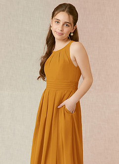 Azazie Bibiane Junior Butterscotch A-Line Pleated Chiffon Dress image14