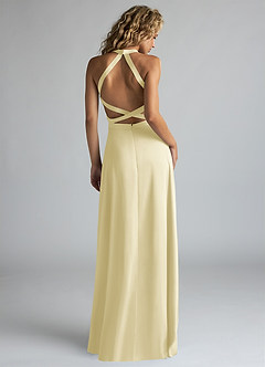 Azazie Clarice Bridesmaid Dresses Lemon Sorbet A-Line High Neck Stretch Satin Dress image3