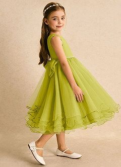 Azazie Lass Robe Demoiselle D'honneur Fillette Robe Trapèze en Tulle Nœud Citronnelle image4