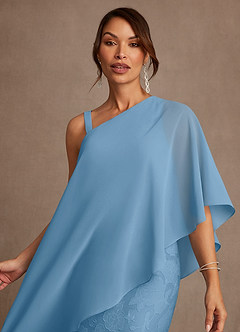 Azazie Wilma Mère de la mariée Robes Robe Fourreau en Blumen-Burnout Une épaule Acier Bleuté image5