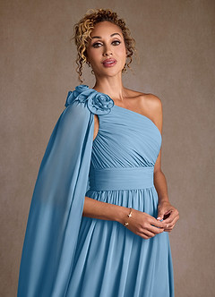 Azazie Lancaster Kleider für die Brautmutter A-Linie One-Shoulder Chiffon Kleid Stahlblau image4
