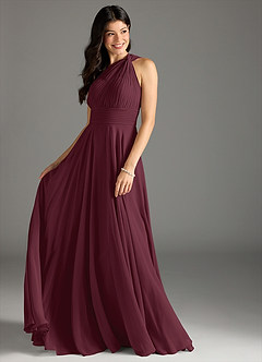 Azazie Charlize Vestidos de damas de honor Vestido de Cabernet de Gasa de Corte en A con Hombro unilateral image3