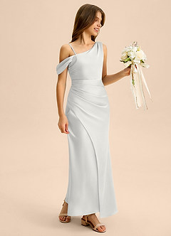 Azazie Madelyn Junior Abito Tubino in Raso Elasticizzato a Spalla Scoperta Bianco image6