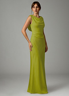 Azazie Kieryn Bridesmaid Dresses Lemongrass Mermaid Pleated Stretch Satin Dress image4