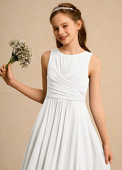 Azazie Ducky Girl Blumenmädchenkleider A-Linie Plissee Chiffon Kleid Elfenbein image3