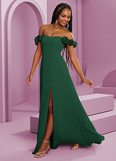 Barbie ♥ Azazie Bridesmaid Dresses Dark Green A-Line Off the Shoulder Chiffon Convertible Dress image7