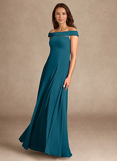 Azazie Ewa Mother of the Bride Dresses Ink Blue A-Line Off the Shoulder Mesh Dress image4