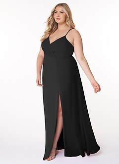 Azazie Everleigh Robes de demoiselle d'honneur Robe Trapèze en Mousseline de soie Plissé en cœur Noir image11