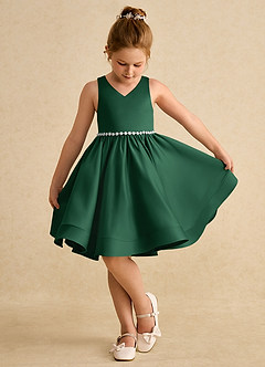 Azazie Julietta Flower Girl Dresses Dark Green Ball-Gown Convertible Tulle Dress image4