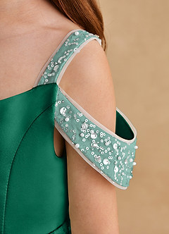 Azazie Jodi Robe Demoiselle D'honneur Fillette Robe Trapèze en Mat Satiné émeraude image6