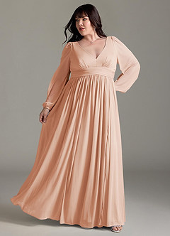 Azazie Norah Bridesmaid Dresses English Rose A-Line V-Neck Long Sleeve Chiffon Dress image8