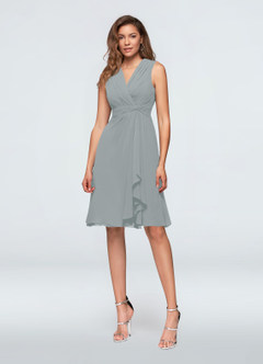 Azazie Theron Mother of the Bride Dresses Dolphin Grey A-Line V-Neck Pleated Chiffon Dress image2