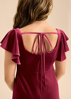 Azazie Bondi Junior Burgundy A-Line Bow Velvet Dress image6