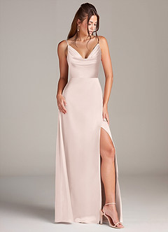 Azazie Sarella Robes de demoiselle d'honneur Robe Trapèze en Satin extensible Plissée Rose Pâle image1