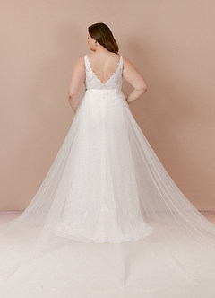 Azazie Gracen Wedding Dresses Diamond White Mermaid V-Neck Lace Tulle Dress image13