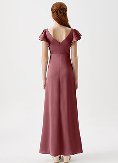 Azazie Omari Junior Desert Rose A-Line Pleated Stretch Satin Dress image7