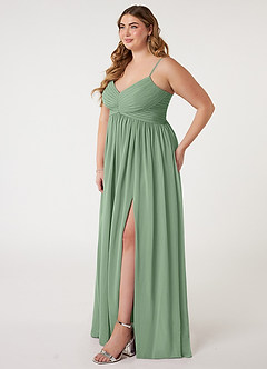 Azazie Alia At-home Try On Dresses Matcha A-Line Pleated Chiffon Dress image8