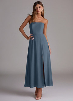 Azazie Wren Vestidos de madrinha de casamento Vestido Netuno de Chiffon de Linha A com Sem alças image5