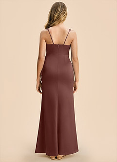 Azazie Adrienne Junior Espresso Sheath Pleated Stretch Satin Dress image2