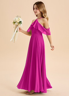 Azazie Tessabelle Junior Robe Trapèze en Mousseline de soie Épaule décolletée Fuchsia image3