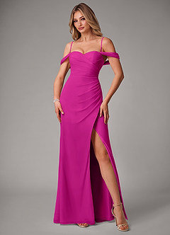 Azazie Haisley Vestidos de damas de honor Vestido de Fucsia de Gasa de Corte Recto Convertible con Vestidos sin tirantes image5
