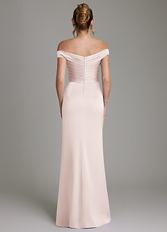 Azazie Teyana Bridesmaid Dresses Blushing Pink Sheath Off the Shoulder Stretch Satin Dress image7