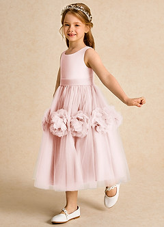 Azazie Vola vestidos de niña de las flores Vestido de Rosa Rubor de Tul de Princesa con Sin mangas image4