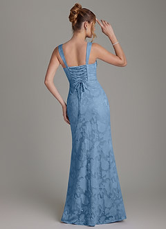 Azazie Agustina Bridesmaid Dresses Steel Blue Mermaid Corset Floral Burnout Dress image4