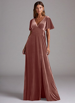 Azazie Kimber Bridesmaid Dresses Rustic Rose A-Line with Pockets Velvet Dress image4